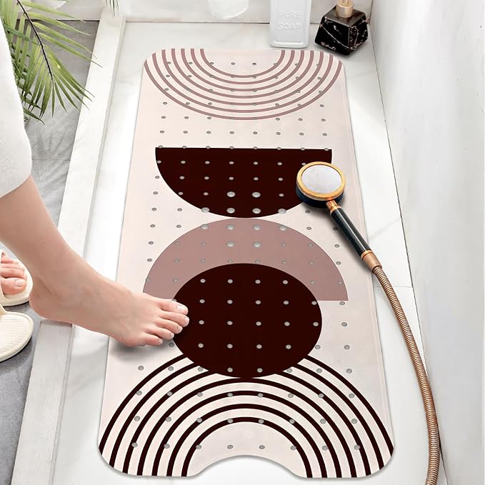 Rainbow Bathtub Mat Non Slip, Baby Bath Mat for Tub Rubber Tub Mat, Kids Bath Mats for Bathroom Modern Abstract Anti Slip Shower Mat with Suction and Drain Holes Machine Washable, 40″X16″