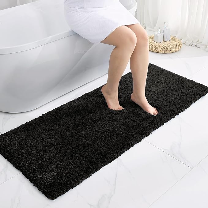 Disolla Black Bathrom Runner Rug 24x59 - Large Soft Plush Bath Mat, Thick Long Non-Slip Shaggy Floor Mat, Ultra-Absorbent for Master Bathroom Bedroom