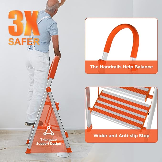 LUISLADDERS 2 Step Ladder Aluminum Lightweight Folding Step Stool Portable Home and Kitchen Sturdy Stepladder 500lbs EN131 Little Step Ladder