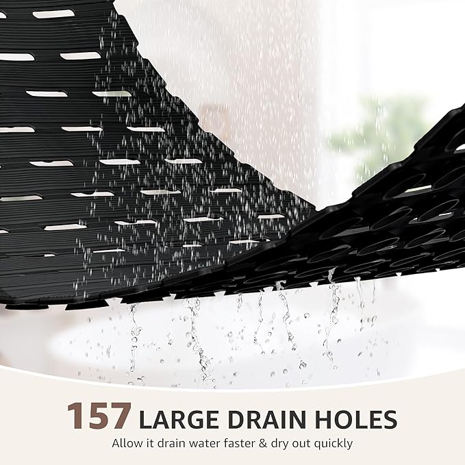 OTHWAY Shower Non Slip Mat, 36.6" x 16.9" Soft Bath Mat for Tub Non Slip, Anti Slip Shower Mat with Suction Cups, Easy to Cut Shower Floor Mat, Machine Washable Bathtub Mat, Black