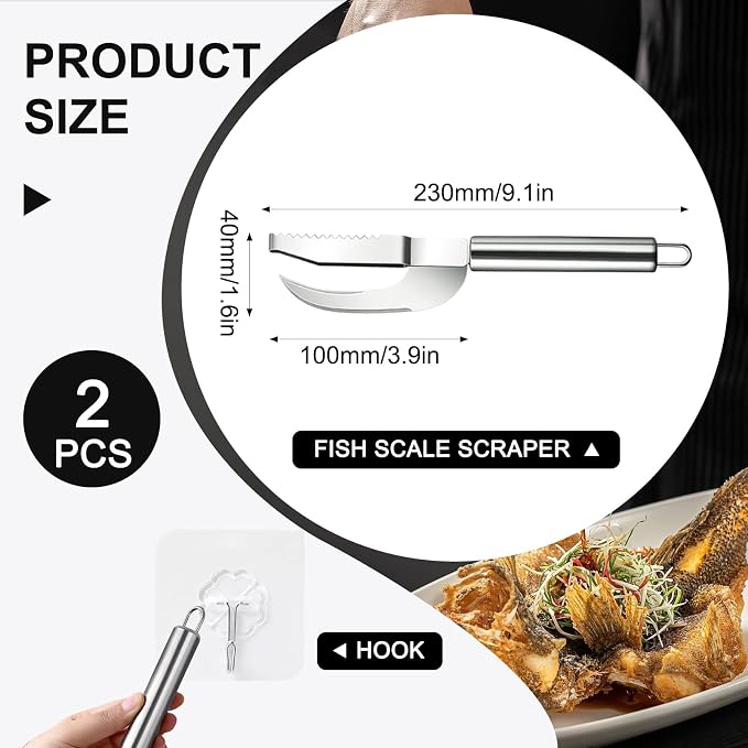 Fish Scales Scraping Tool,Multifunction Stainless Steel Fish Scale Knife Fish Cleaning Kit,3 In 1 Fish Maw Knife,Household Kitchen Fish Scale Tool (1 Pcs) Comes with hooks