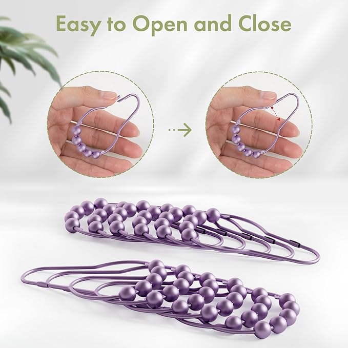 Amazer Shower Curtain Hooks, Rust Resistant Purple Shower Curtain Hooks for Bathroom, Stainless Steel Glide Shower Hooks Hangers for Bathroom Shower Rods Curtains, Set of 12 Hooks, Greyish-Purple