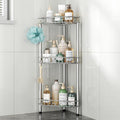 SWTYMIKI Standing Shower Caddy Corner - 3‑Tier Stainless Steel Shower Organizer Shelf with 12 Hooks and Adhesive Pads, Rustproof Corner Shelves Stand Rack for Bathroom Shower Room, Silver