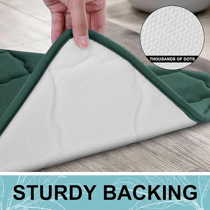 OLANLY Memory Foam Bath Mat Rug 24x16, Ultra Soft and Absorbent Bathroom Rugs, Non-Slip, Comfortable, Machine Washable Bath Carpet for Bathroom Floor, Tub Shower and Home Decor Accessories, Dark Green