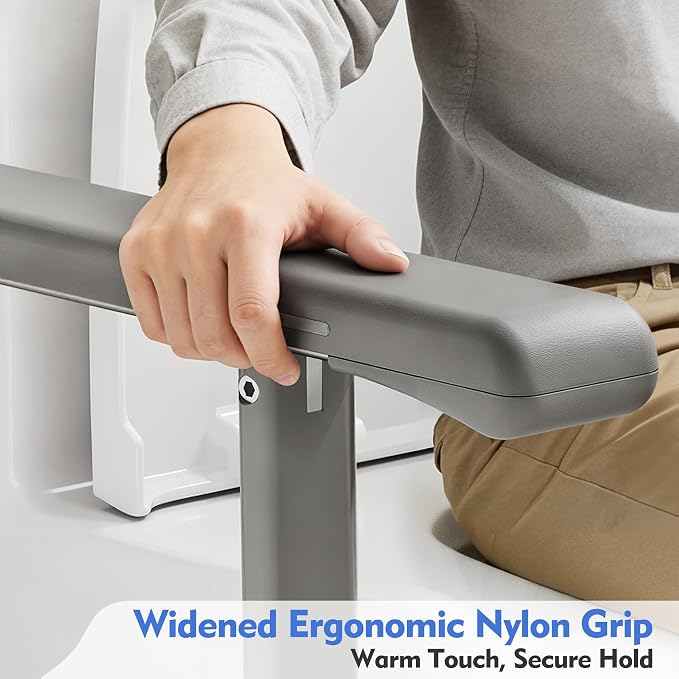 Flip Up Grab Bar with Support Leg, 26.8" high Toilet Safety Rails for Seniors, Wall Mounted Toilet Grab Bars for Disabled and Elderly, Space-Saving Foldable Handicap Bars for Bathroom