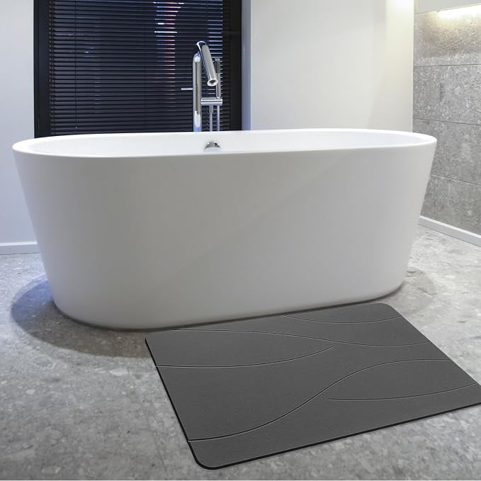 32"x20" Stone Bath Mat 2Pack, Diatomaceous Earth Shower Mat, Non-Slip Super Absorbent Quick Drying Bathroom Floor Mat, Natural, Easy to Clean (Dark Grey)