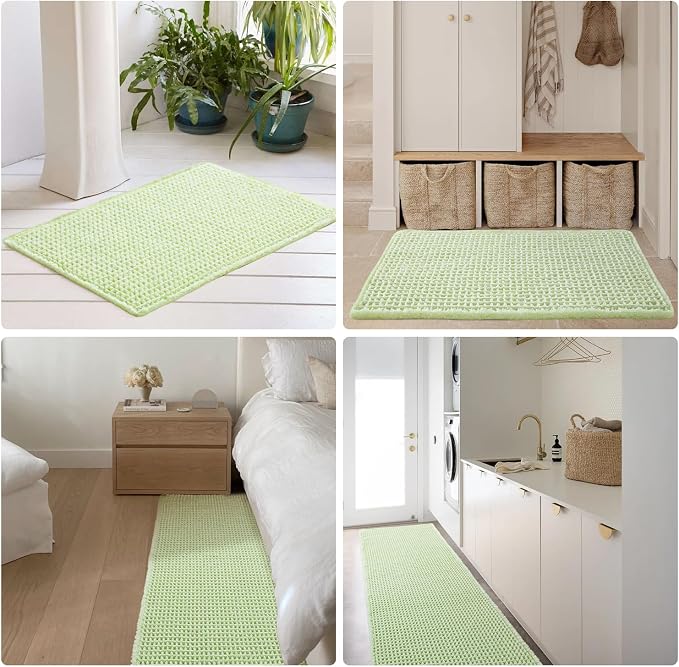 TYUU Waffle Runner Rug Bathroom, Boho Bathroom Rugs Non Slip Washable Long Super Absorbent Quick Dry Cute Bath Mat Farmhouse Bath Mat, 60"x24" Pale Green