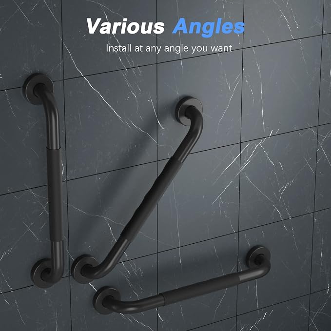 Anti-Slip Black Grab Bars 16 Inch w/Rubber Grip, iMomwee Stainless Steel Bathroom Wall Mount Oil Rubbed Black Grab Bar Handle, Safety Balance Handrail, Handicap Elderly Senior Assist Shower Handle