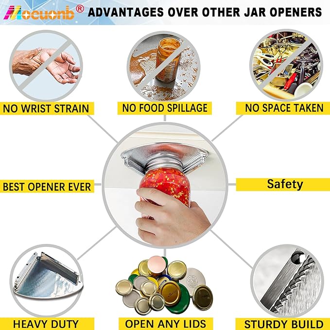 Moeuonb latest Under Cabinet Jar Opener for Seniors, Stainless Steel Jar Opener for Weak Hands, Jar Lid & Bottle Cap Opener Tool, Under Counter Can Opener, One Handed Jar opener