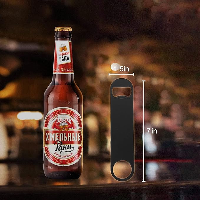 KTOJOY 4 PACK Stainless Steel Flat Bottle Opener, Beer Bottle Opener, 7inch, with Exquisite Packaging, for Kitchen, Bar or Restaurant, Black,