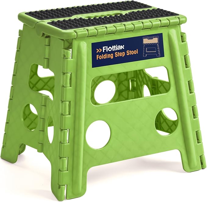 Flottian 13" Folding Step Stool for Adults and Kids Holds Up to 300 lbs,Non-Slip Folding Stools with Handle, Compact Plastic Foldable Step Stool for Bathroom,Bedroom, Kitchen,Grass Green,1PC