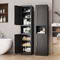 Tall Metal Narrow Bathroom Storage Cabinet 67" H, Tall Black Pantry Cabinets with 4 Adjustable Shelves and 2 Doors for Kitchen, Home Office, Living Room, Dining Room(16 inches Wide)