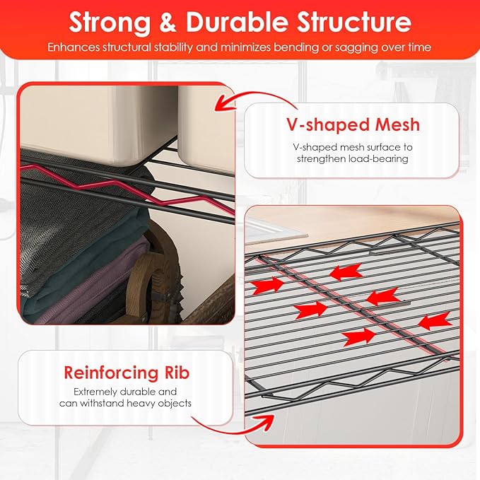 BestOffice | 5-Tier Wire Storage Shelves | 14 x 24 x 60 | Black | with Adjustable Racks | Metal Shelf, Holds Upto 500 lbs | No-Tool Assembly | Ideal for Home & Garage Shelving