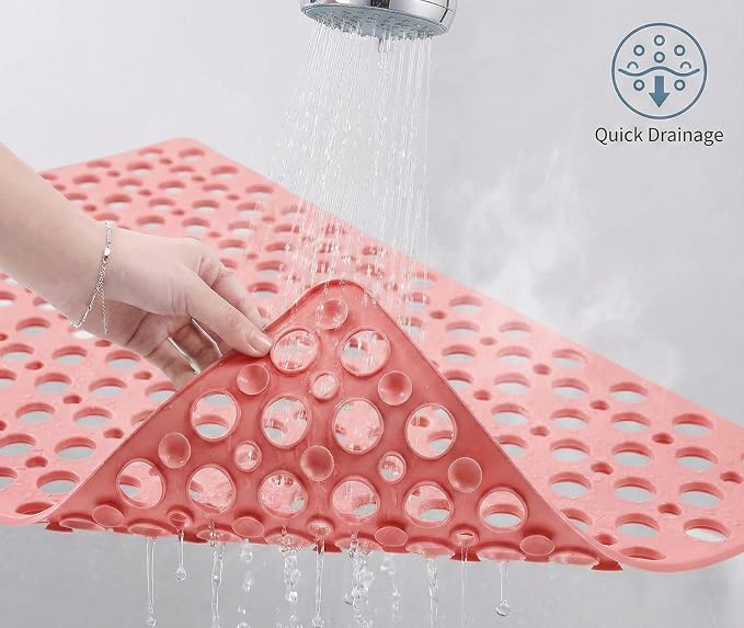 Nonslip Bathtub Mat Extra Soft TPE Bath Mat for Kids, Machine Washable Bathroom Shower Mat, Smooth/Non-Textured Tubs Only, 30L x 17W Inch (Pink)