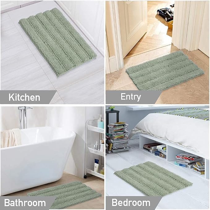 Turquoize Chenille Bath Rugs Shaggy Bathroom Rugs Non Slip Bath Rugs for Bathroom 20 x 32 and 17 x 24 Sage Bath Rug Extra Soft and Absorbent Area Rug, (20" x 32" and 17" x 24"), Sage