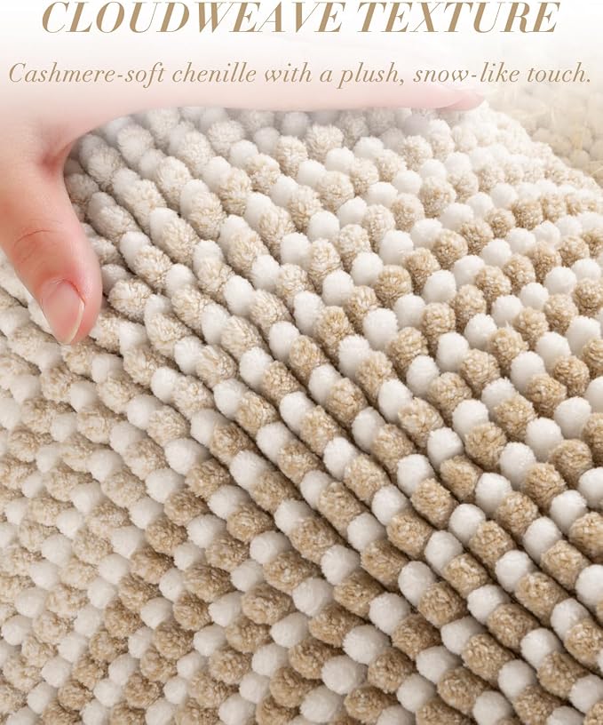 BSICPRO Chenille Bathroom Rugs, 24 x 43 Inches Non Slip Absorbent Bath Mat, Soft Shaggy Shower Bath Floor Mats for Bathroom, Machine Washable(Beige)