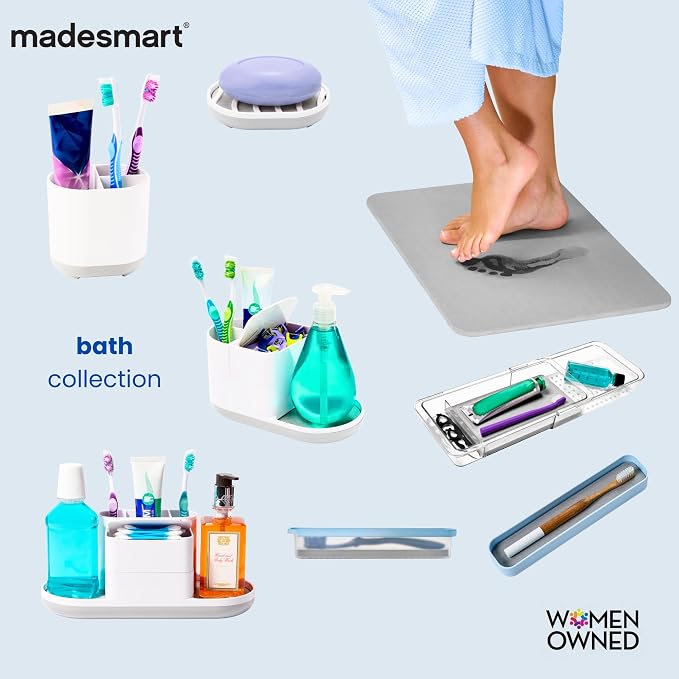 madesmart Large Portable Shower Caddy, Hold Soap, Shampoo, Hair Supplies and Beauty Products, Cleaning Supplies Organizer for Home, Dorm, Plastic Shower Tote, Soft Handle, Carbon