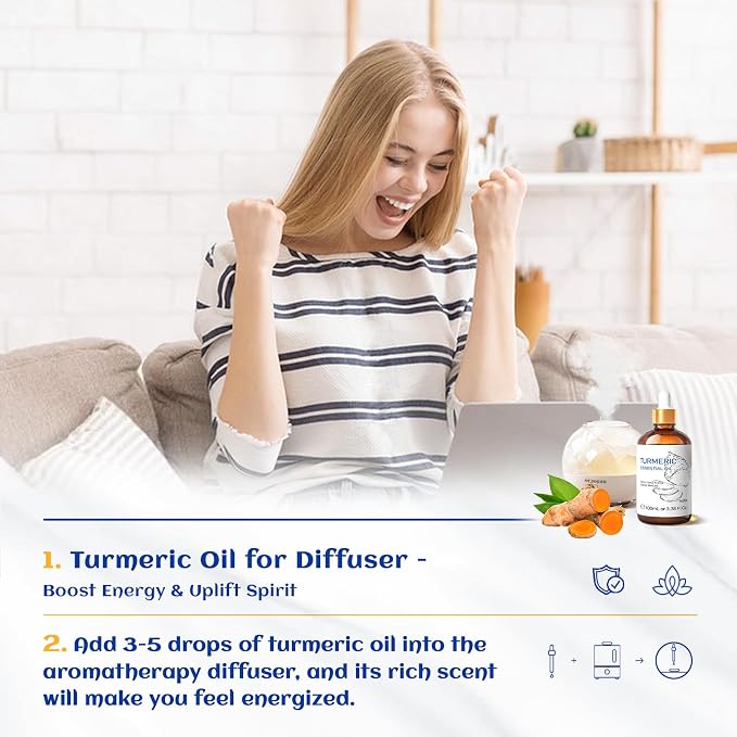HIQILI 100ML Turmeric Oil for Face Skin Care, Aromatherapy,100% Pure, Use After Dilution- 3.38 Fl Oz