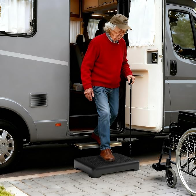 Mobility One Step Stool for Adult Elderly, Non-Slip Heavy Duty Indoor Outdoor Step Platform Assistive Device, Portable Riser for Car, Bed, Door, Stair, Bathroom, Black-Black