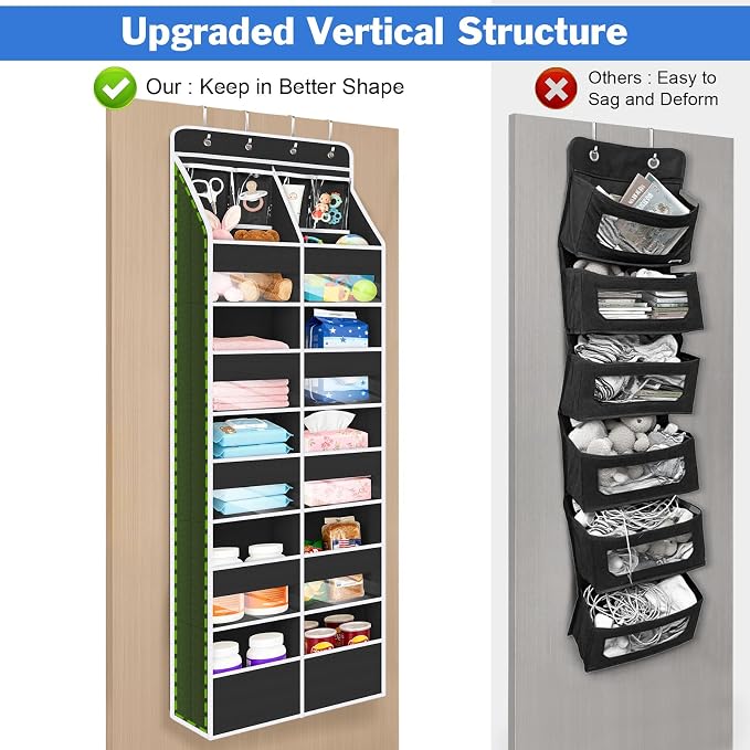 Univivi 6-Shelf Over Door Hanging Organizer Fabric Door Storage for Baby Nursery Nursery Closet Cabinet Wall Mount Hanging Storage Organizers with 10 Deep Pockets and 4 Small PVC Pockets(Black)