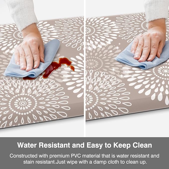 LuxStep Kitchen Mats for Floor,0.47 inch Thicker Cushioned Rug Anti-Fatigue Mats for Kitchen Decor Accessories,Waterproof Non-Slip Mats and Rugs Set for Office,Laundry 17.3"×29"+17.3"×47",Khaki