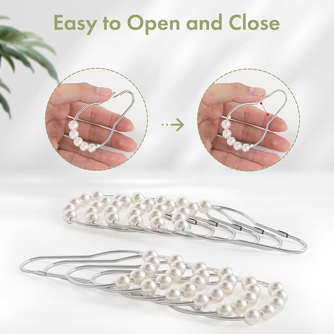Amazer White Shower Curtain Hooks, Shower Curtain Hooks, Decorative Stainless Steel Shower Curtain Hooks for Bathroom, 12 PCS Shower Hooks for Curtain, Decorative Shower Hooks for Shower Curtain