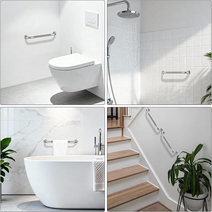 Shower Grab Bar 16 Inch, iHansee Brushed Nickel Bathroom Grab Bar w/Anti-Slip Knurled Grip, Stainless Steel Bath Safety Bars Support Handrail for Senior Elderly, Toilet Bathtub Balance Handle for Wall