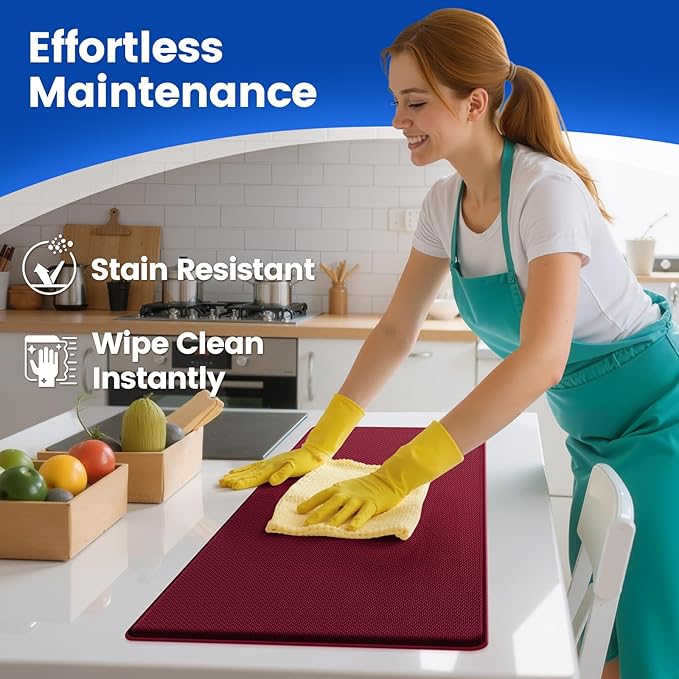 KitchenClouds Kitchen Mats for Floor,3PCS Kitchen Rugs,Non Slip Anti Fatigue Mats for Kitchen Floor,Waterproof Sink Mat,Cushioned Standing and Comfort Mats for Office,Red