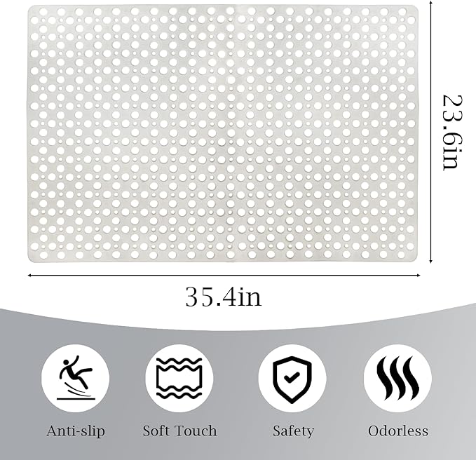 Tiamo Large Non Slip Shower Mats for Inside Shower,35.4x23.6 Inch Anti-Slip Shower Stall Mat for Elderly,Extra Long Bathtub Mat for Shower with Big Suction Cups