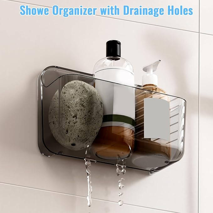 CGBE 2 Packs Cabinet Door Organizer, Acrylic Adhesive Shelf Wall Mounted Storage, Self Adhesive Shower Shelves Without Drilling, Automatic Draining Clear Shower Organizer for Bathroom