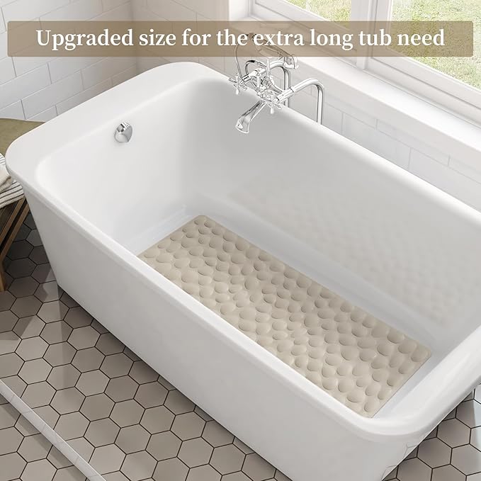 OTHWAY Bathtub Mat Non Slip, Rubber Bath Mat for Kids for Baby, 16x40 inch Large Bath Mats for Bathroom Tub with Strong Suction Cups (Brown)