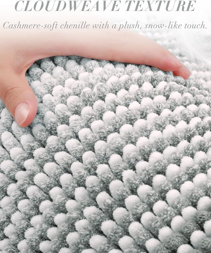 BSICPRO Chenille Bathroom Rugs, 24 x 43 Inches Non Slip Absorbent Bath Mat, Soft Shaggy Shower Bath Floor Mats for Bathroom, Machine Washable(Light Gray)