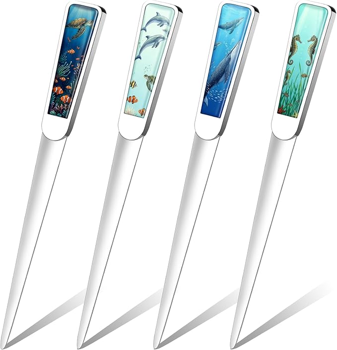 Chuangdi 4 Pieces Letter Opener Knife Fancy Stainless Steel Envelope Openers Slitter Lightweight Mail Opener Tool for Women Men Graduation Gift Office Home School Supplies(Ocean Style)