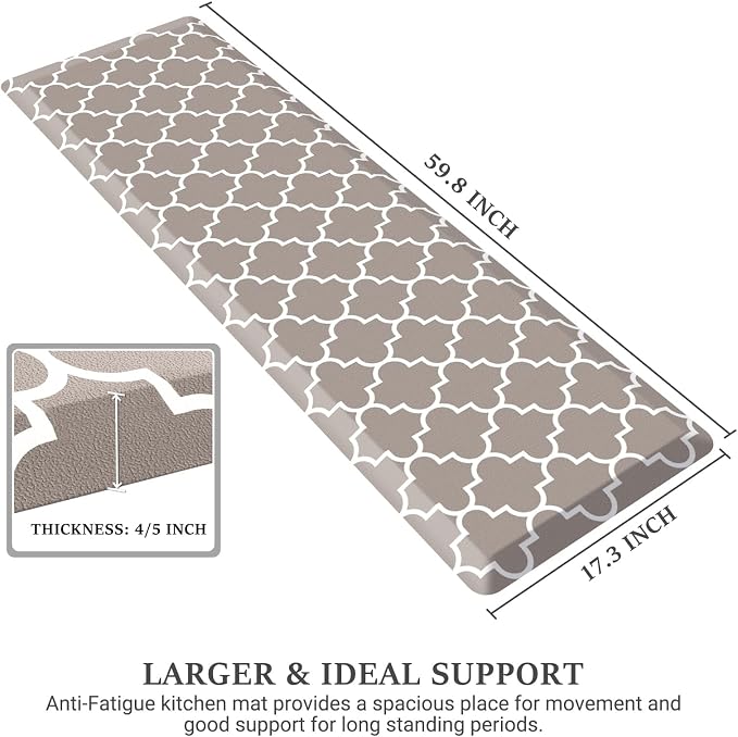 WISELIFE Kitchen Runner Rugs Anti-Fatigue mats - 4/5 Inch Non Slip Waterproof Ergonomic Comfort Mat for Kitchen, Floor Home, Office, Sink, Laundry (17.3"x 60",Khaki)