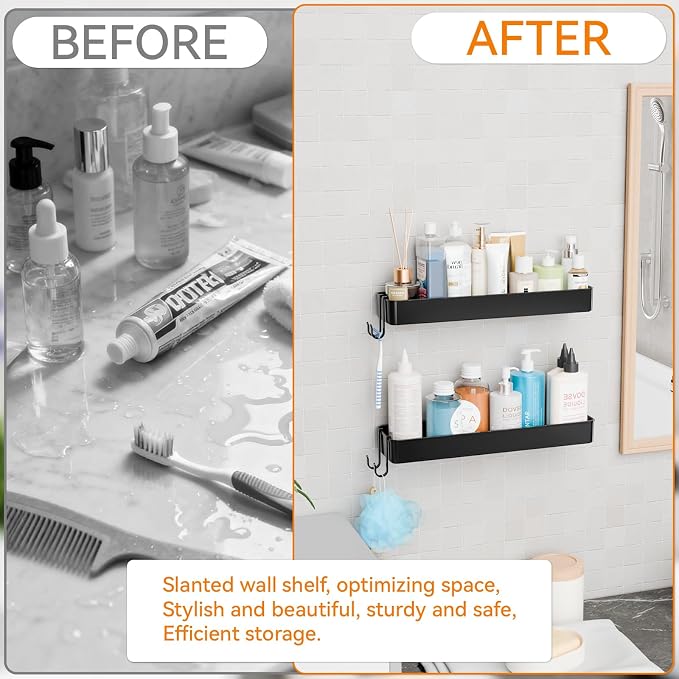 Yieach 2 Pack Black in Shower Organizers,Adhesive Shower Caddy,No Rust Acrylic Shower Shelves & Storage Rack,Plastic Bathroom Shelves,Bathtub Storage Organizer,Shampoo,Conditioner Holder for Washroom
