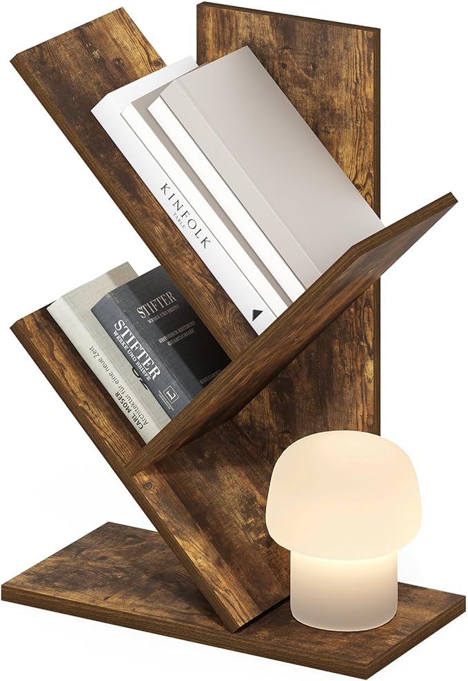 Furinno Tree Book Shelf, 3-Tier Bookshelf with Angled Open Shelf, Tree Bookcase for Room Decor, 8.4 x 15.7 x 21.3, for Organization and Storage, for Living Room, Bedroom, Home Office, Amber Pine | Furinno