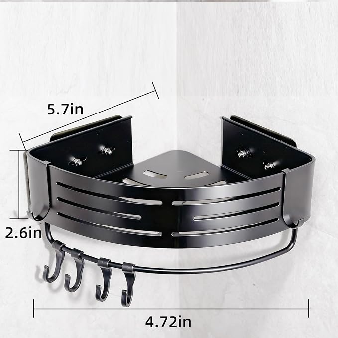 Corner Shower Caddy,Adhesive Shower Caddy,No Drilling Bathroom Organizers And Storage,Bathroom Corner Shower Shelves,Estantes Para Baños,Shower Caddy Adhesive Pad With Towel Bar Hooks（2-Pack，Black）