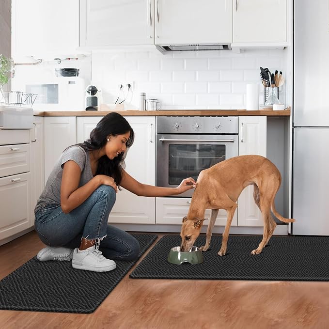 Mattitude Kitchen Mat 2PCS Kitchen Rugs Cushioned Anti-Fatigue Rug Waterproof Standing Desk Mat Kitchen Mats for Floor Kitchen Rug Set for Kitchen, Sink, Office 17.3"×30"+17.3"×59" Black