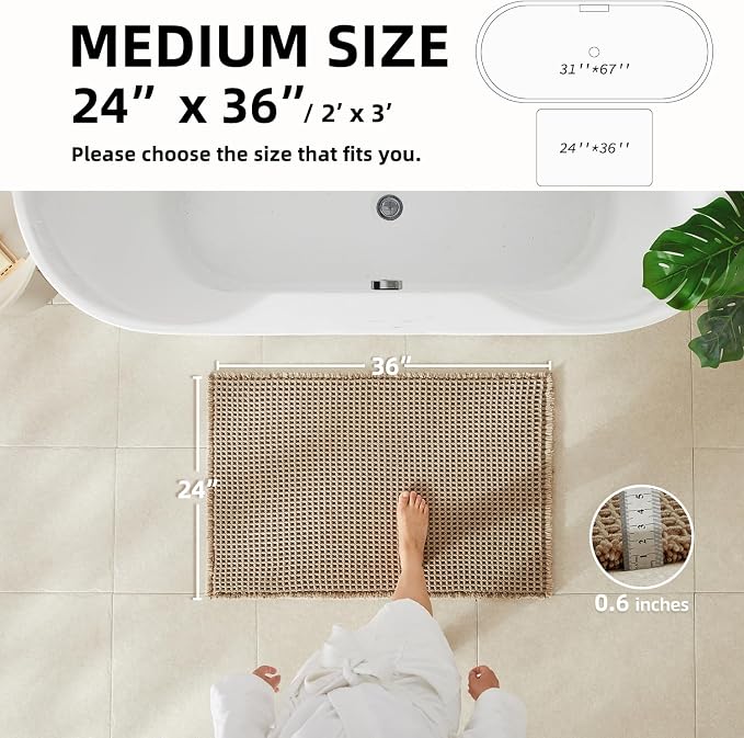 TYUU Waffle Bath Mat, Boho Bathroom Rugs Non Slip Washable Super Absorbent Quick Dry Bath Mat Farmhouse Bathroom Decor, 36"x24" Beige