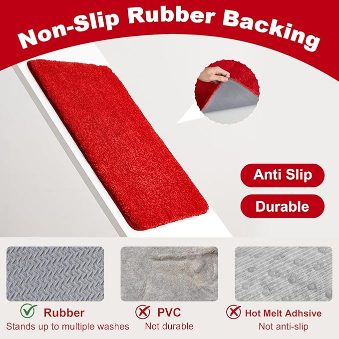 TYUU Red Bathroom Rugs, Ultra Soft Bath Rugs Non Slip Washable, Super Absorbent Quick Dry Bath Mat with Rubber Backing for Bathroom Floor, Shower, or Sink, Red 24" x 48"
