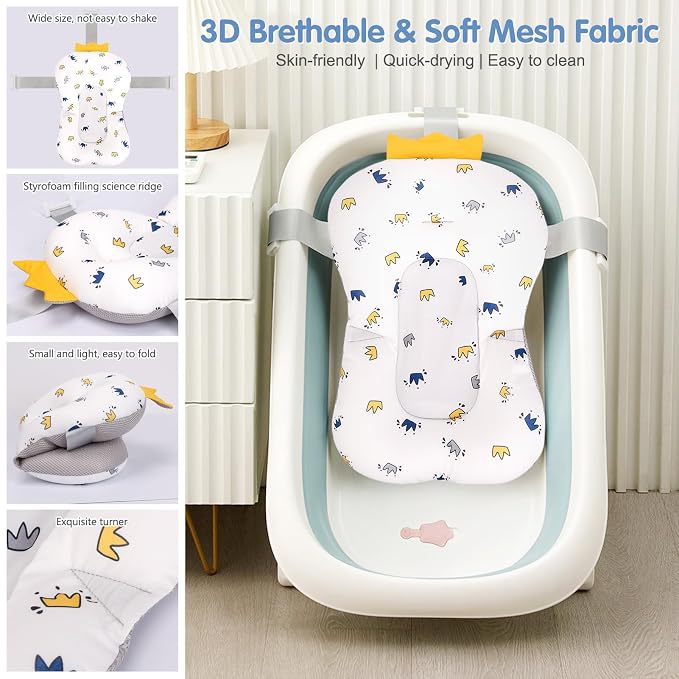 Colorlife Baby Bath Seat Support Net Infant Bathing Seat Support Mat, Adjustable Comfortable Non-Slip Three-Pointed Baby Shower Net Bathtub Sit Up Mesh for Newborn 0-12 Months-Crown(No Bathtub)