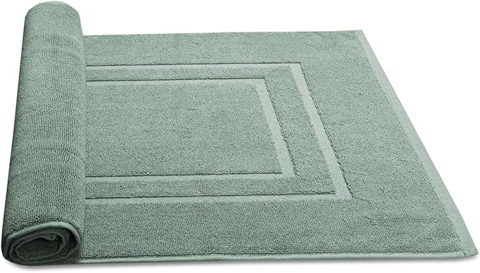 Feather & Stitch 2 Piece Towel Like Bath Mats (30x21 Inch) 100% Cotton Terry Bath Mat, Bathroom Shower Floor Mat [NOT A Bathroom Rug], Soft Absorbent Washable Mats - Granite Green