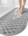 DEXI Bathtub Mat Non Slip 16x35, Shower Floor Mats for Bathroom Bath Tub, Washable Oval Bathmat with Suction Cups and Drain Holes, Grey