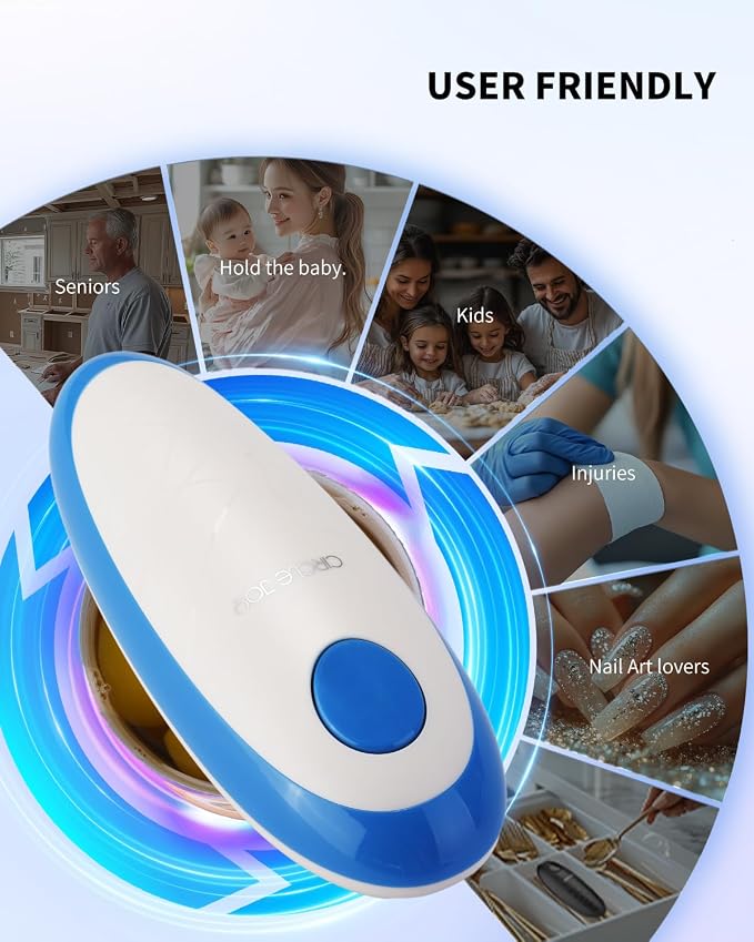 CIRCLE JOY Electric Can Opener, One-Touch Automatic Can Opening with Smooth Edges, Food Safety Handheld Battery-Operated Can Opener for Kitchen and Seniors, Blue