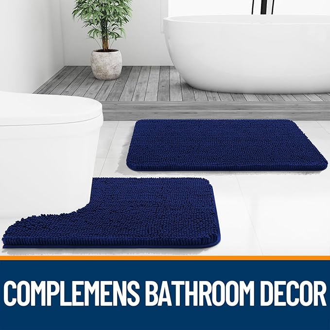 OLANLY Bathroom Runner Rugs 47x20, Extra Soft Absorbent Chenille Bath Rugs, Rubber Backing Quick Dry, Machine Washable Long Bath Mats for Bathroom Floor, Tub and Shower, Home Decor Accessories, Navy