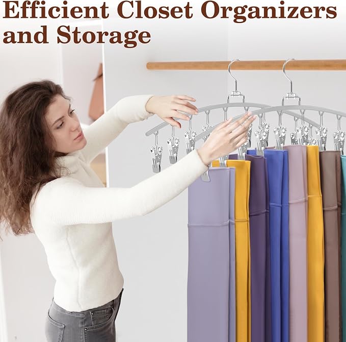 4 Pack Legging Organizer for Closet, Metal Gym Clothes Organizer w/40 Clips Holds 40 Leggings, Scarf Hangers Space Saving, Closet Organizers and Storage, Room Organization Essentials, Grey