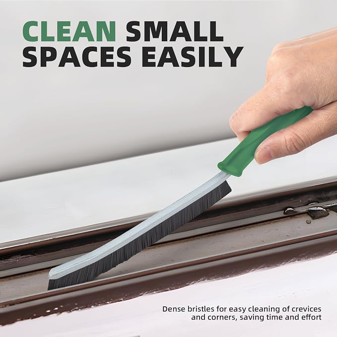 FOOGWEE Hard Bristle Crevice Cleaning Brush - Cleaning Supplies - Grout Cleaning Brushes for Household Use - Crevice Cleaning Tool for Bathroom, Home and Kitchen (3, Green)