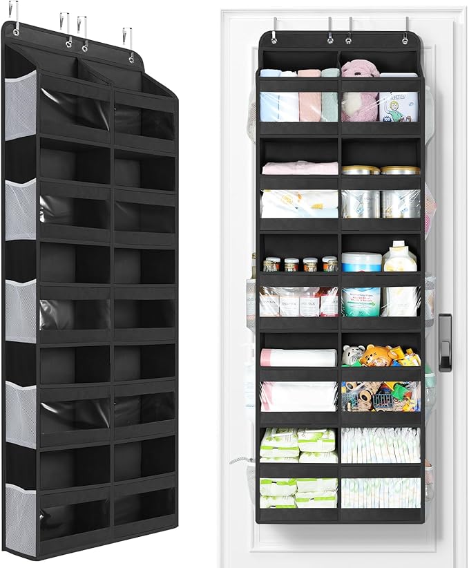 Yecaye 5-Tier Over The Door Organizer Dual-Column, 80lbs Load Over the Door Storage of 10 Compartments, Heavy Duty Extra Large Door Organizer Hanging for Bedroom Nursery Bathroom Pantry, Black, 1 Pack