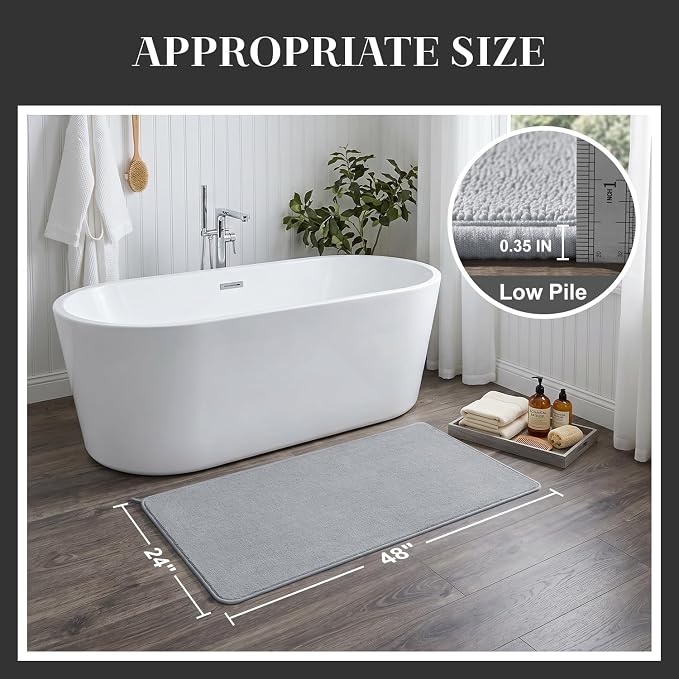 MontVoo Quick Dry Bathroom Runner, Super Absorbent Long Bath Runner, 3D Honeycomb Mesh Base Non Slip Bath Mats, Machine Washable Low Pile Bath Rug for Bathtub Front, Shower, Sink, Grey 24"x48"