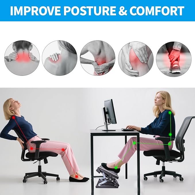 Scalebeard Foot Rest for Under Desk at Work,Height Adjustable Infinite Angle Under Desk Footrest,Ergonomic Foot Stools for Under Office Desk, Height Up to 10.6", Large 15.75" x 12.4" Panel